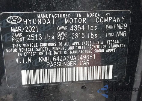 2021 Hyundai Sonata Sel from USA, damaged, VIN KMHL64JA6MA149681